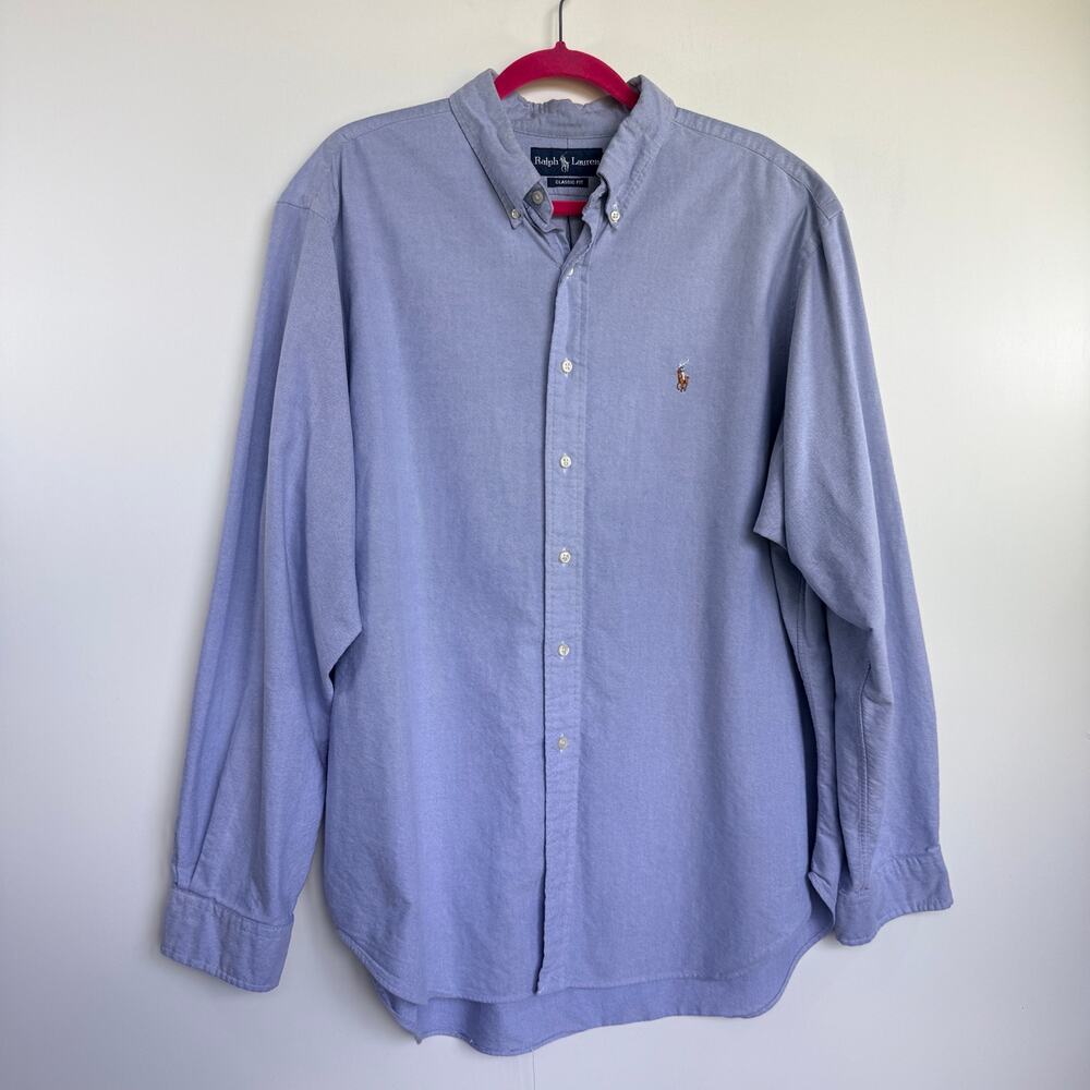 Vintage Ralph Lauren Men's Classic Fit Button-Down Shirt Blue Size 18 36/37 (XL)